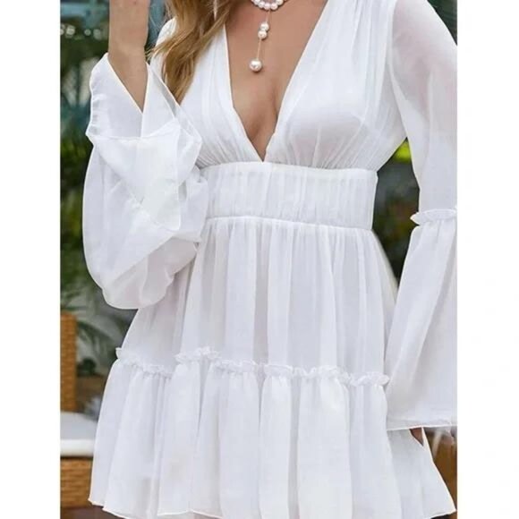 Missord Ruffle Hem Loose Casual Dress White Extra Small Mini Tiered - Picture 1 of 11